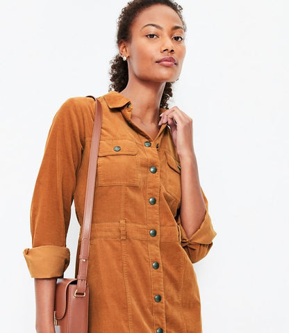 Corduroy Mini Pocket Shirtdress