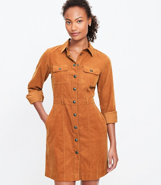 Corduroy Mini Pocket Shirtdress