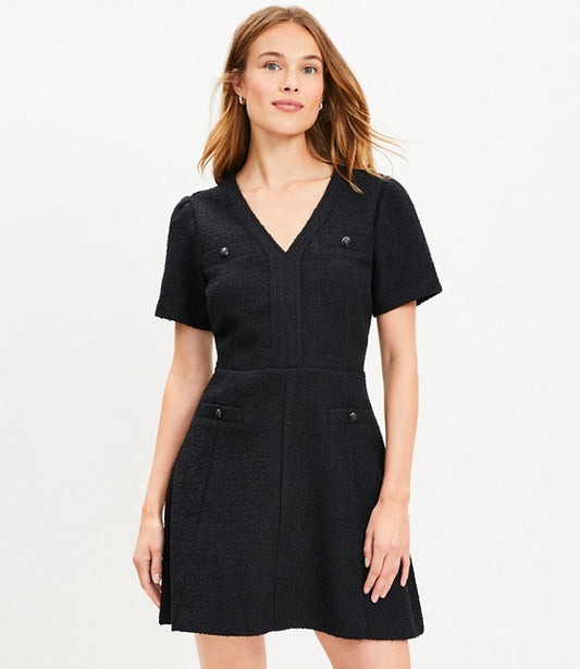 Tweed Mini Flare Pocket Dress