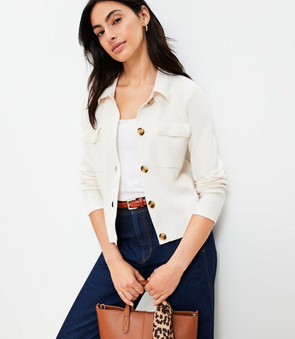 Collared Pocket Sweater Jacket