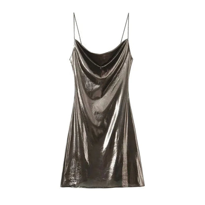 TRAF Slip Dress Backless Short Dresses for Women 2023 Sexy Gold Silver Dress Party Mini Prom Gala Dresses Woman