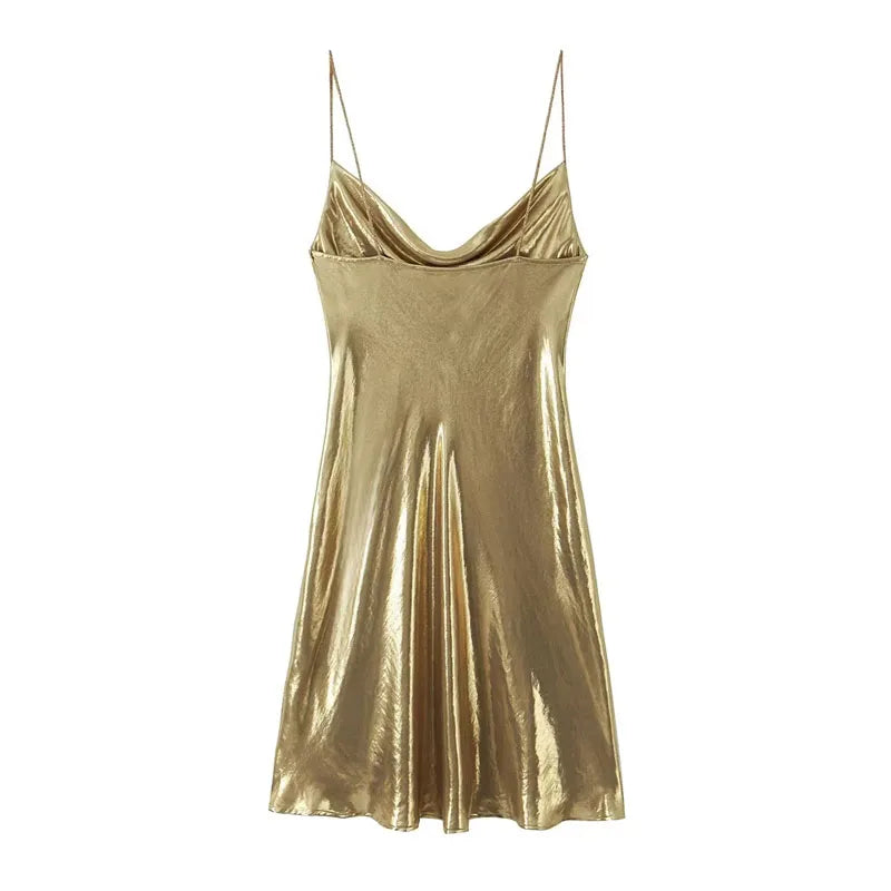 TRAF Slip Dress Backless Short Dresses for Women 2023 Sexy Gold Silver Dress Party Mini Prom Gala Dresses Woman