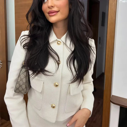 TRAF White Tweed Bomber Jacket Women Varsity Cropped Jacket Woman Outerwears Demi-season Jackets for Women Spring Women's Coats