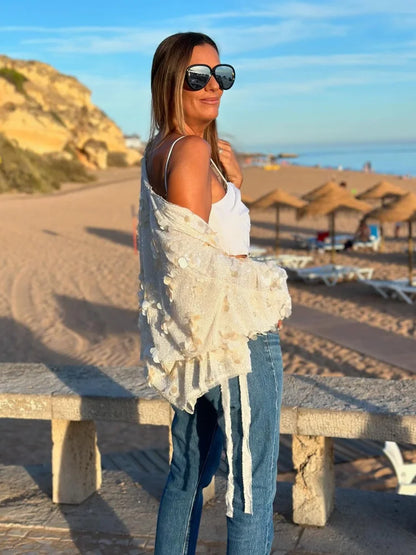 Women's Chic Sparkling Sequins Lace Up Cardigan Coat Spring Fashion Women's V-neck Long Sleeve Jacket 2025 Lady Party Streetwear