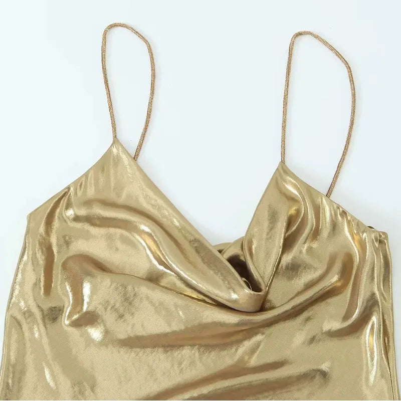TRAF Slip Dress Backless Short Dresses for Women 2023 Sexy Gold Silver Dress Party Mini Prom Gala Dresses Woman
