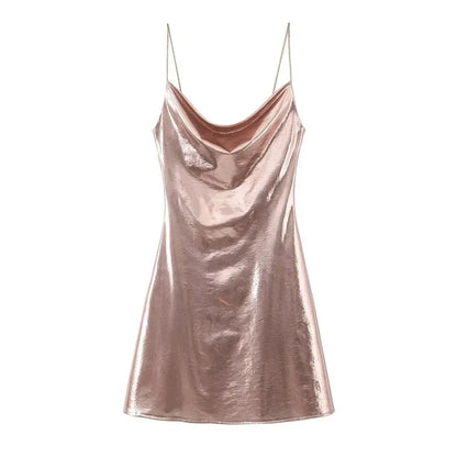 TRAF Slip Dress Backless Short Dresses for Women 2023 Sexy Gold Silver Dress Party Mini Prom Gala Dresses Woman